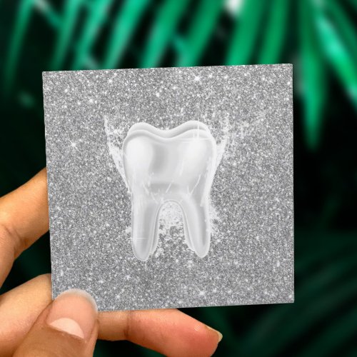 Dentist Tooth Modern Silver Glitter Dental Clinic Square Business Card