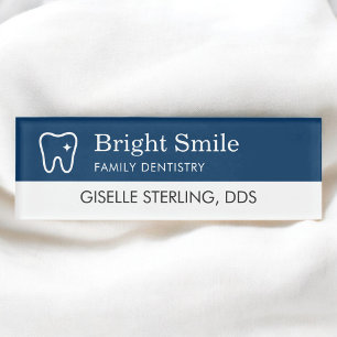 Dentist Tooth Office Navy Blue Modern Business Name Tag