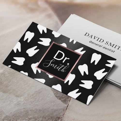 Dentist Tooth Pattern Modern Black Dental Care Business Card