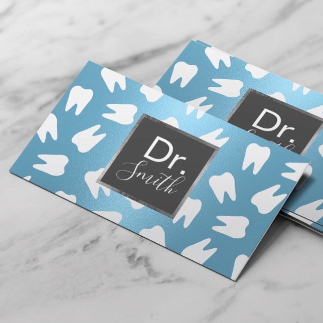Dentist Tooth Pattern Modern Blue Dental Care Business Card (Creator Uploaded)