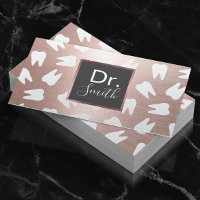 Dentist Tooth Pattern Modern Rose Gold Dental Care Business Card