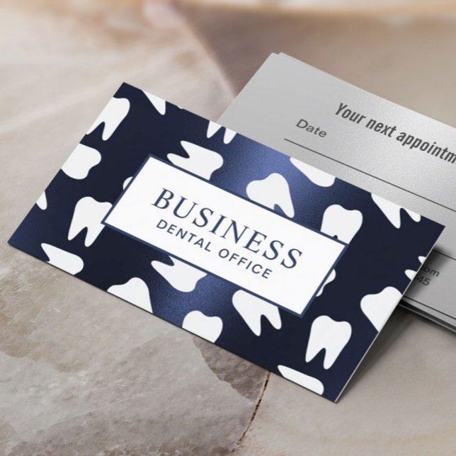 Dentist Tooth Pattern Navy Blue Dental Appointment Card (Creator Uploaded)