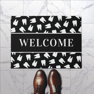 Dentist Tooth Pattern Plain Black Dental Office Doormat