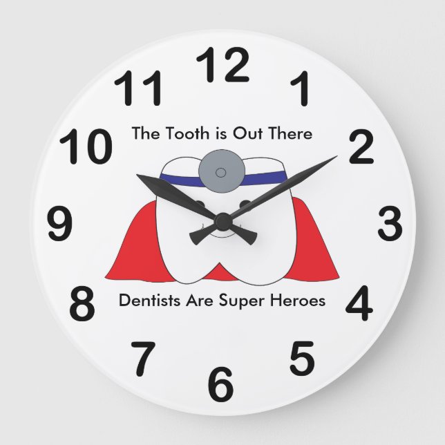 Dentist Tooth Super Hero Personalize Large Clock (Front)