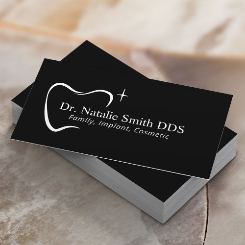 Dentist Tooth Typography Dental Office Plain Black Business Card