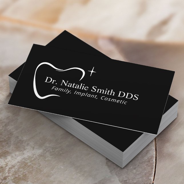 Dentist Tooth Typography Dental Office Plain Black Business Card (Creator Uploaded)
