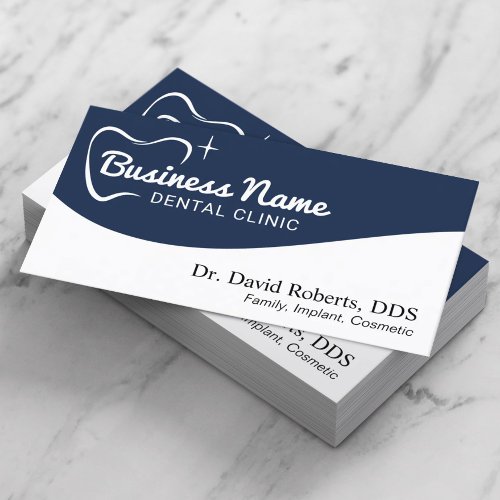 Dentist Tooth Typography Navy Blue Dental Care Appointment Card