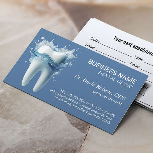 Dentist Tooth & Water Blue Dental Care Appointment Card