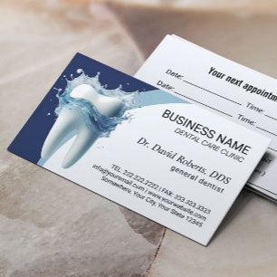 Dentist Tooth & Water Navy Dental Care Appointment Card