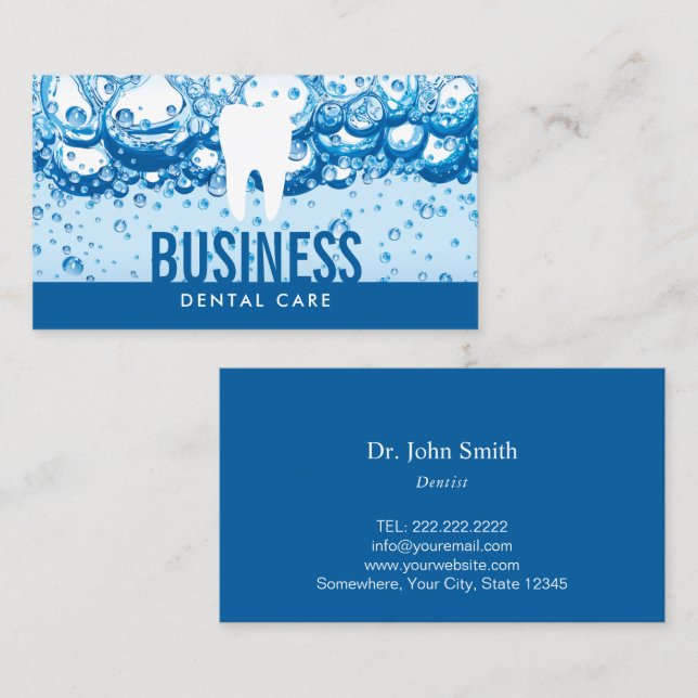 Dentist Tooth & Water Professional Dental Care Business Card (Front/Back)