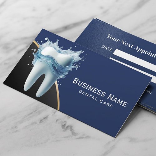 Dentist Tooth Water Splash Modern Navy Blue Dental Appointment Card