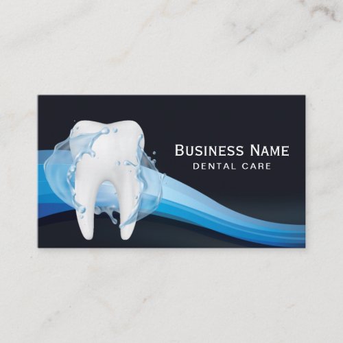 Dentist Tooth Water Splash Navy Blue Dental Care Business Card