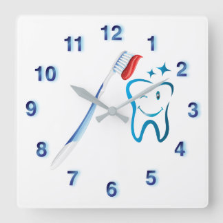 Dentist Toothbrush 🦷 Funky Blue Square Wall Clock