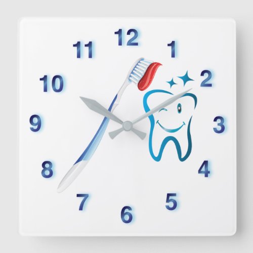 Dentist Toothbrush Funky Blue Square Wall Clock