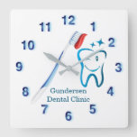 Dentist Toothbrush Monogram Square Wall Clock at Zazzle