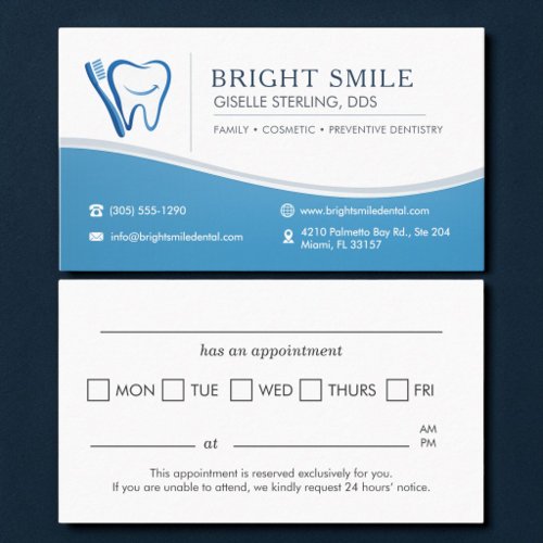 Dentist Toothbrush Office Appointment Reminder   Business Card