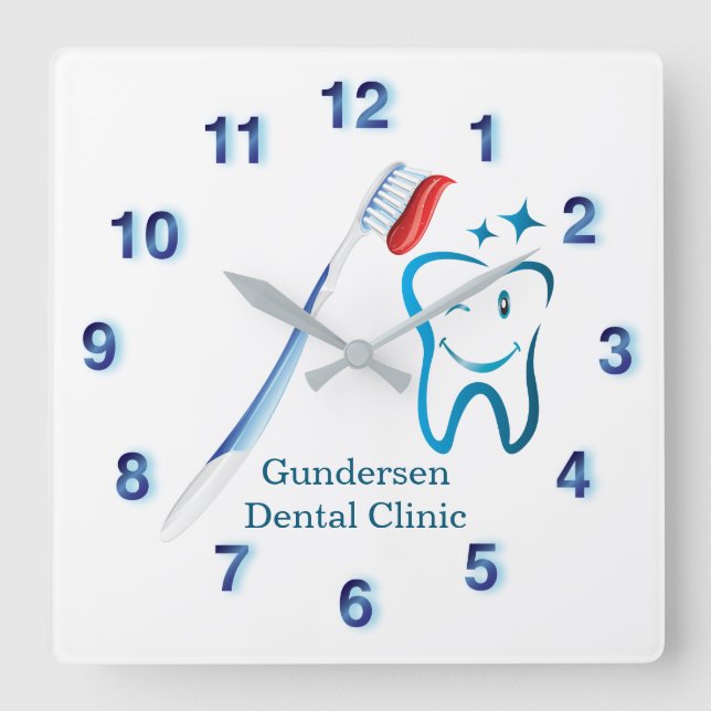 Dentist Toothbrush 🦷 Stylish blue Dental Fun Square Wall Clock (Front)