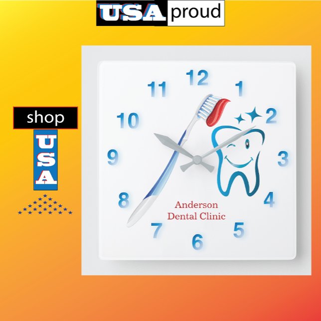 Dentist Toothbrush 🦷 Stylish blue  Square Wall Clock (Creator Uploaded)