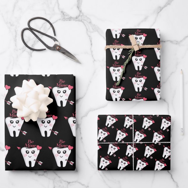 Dentist Valentine - Tooth Heart, Be Mine Wrapping Paper Sheets (Front)