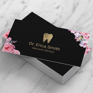 Dentist Vintage Floral Gold Tooth Dental Care Business Card