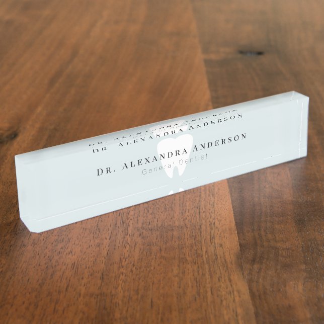 Dentist White Teeth Light Blue Desk Name Plate (Side)
