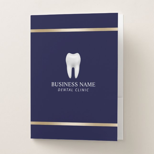 Dentist White Tooth Logo Navy Blue Dental Office Pocket Folder (Front)