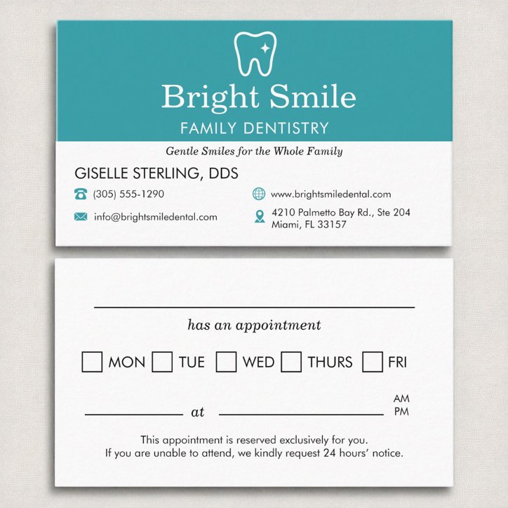 Dentistry Appointment Reminder Dental Office Business Card