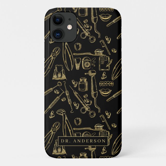 Dentistry Art Gold Pattern Monogram Case-Mate iPhone Case (Back)