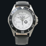 Dentistry Custom Name Elegant Black|White Watch<br><div class="desc">An elegant monogram black and white watch, with a classic medical caduceus symbol and a spot for your gift recipient's name and last name initial monogram/ or job title abbreviation. A great gift for anyone who is a dentist, a D.M.D. graduate, dental hygienist, or any proud member of the community...</div>