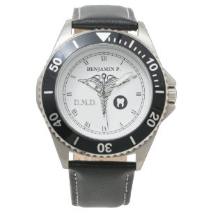 Dentistry Custom Name Elegant Black White Watch