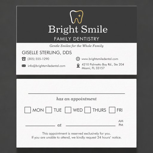 Customizable Dentistry Dentist Office Appointment Reminder Business Card