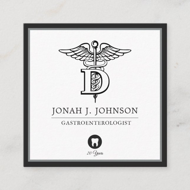 Dentistry | Minimalist Black | Grey Border Square Business Card (Front)