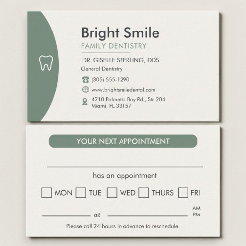 Dentistry Sage Green Appointment Reminder Card