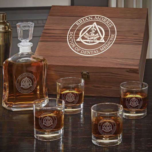 Dentist's Box Set w/ Whiskey Glasses & Decanter  (Front)