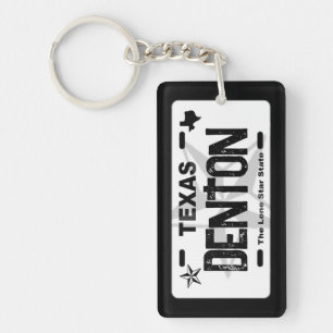 Denton Texas black license plate keychain