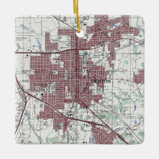 Denton Texas City Map Ceramic Ornament (Front)