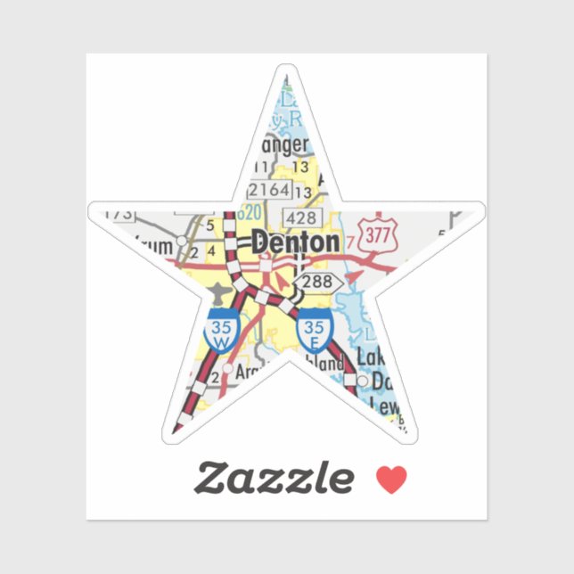 Denton Texas Map Sticker (Sheet)
