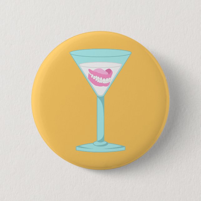 Dentures False Teeth Martini Pinback Button (Front)