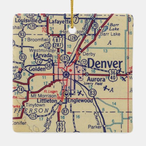 Denver 1948 Vintage Map Ceramic Ornament