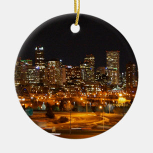 Denver at night ceramic ornament