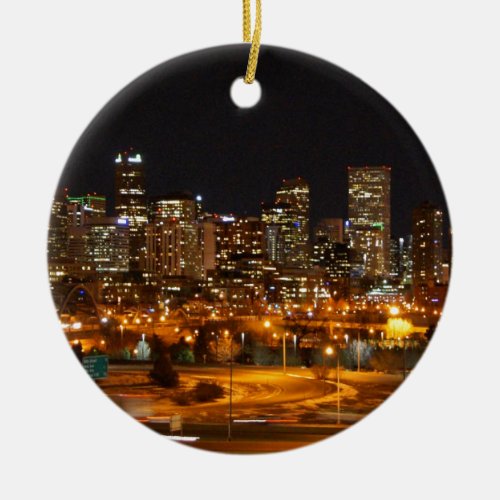 Denver at night ceramic ornament