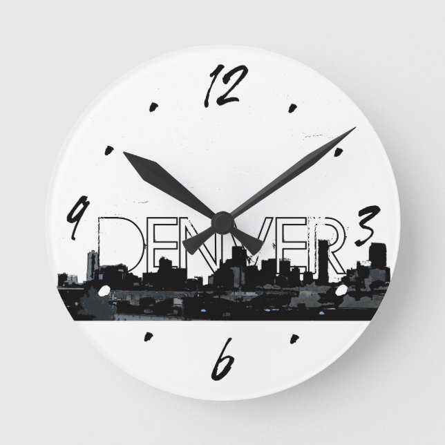Denver black white skyline decorative wall clock (Front)
