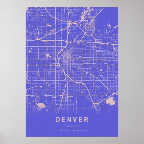 Denver Blue City Map Poster