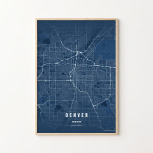 Denver Blue Map Print Colorado Poster Wallart Gift