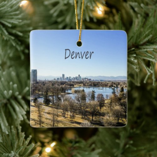 Denver City and Mountains Colorado Ceramic Ornament