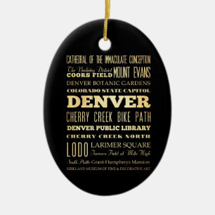 Denver City of Colorado State Typography Art Ceramic Ornament