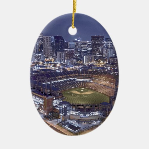 Denver City Skyline and Coors Field at Night Ceramic Ornament