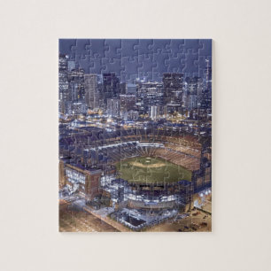 Denver City Skyline and Coors Field at Night Jigsaw Puzzle