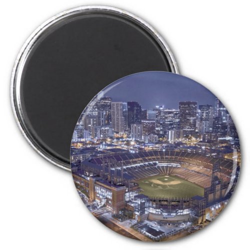 Denver City Skyline and Coors Field at Night Magnet