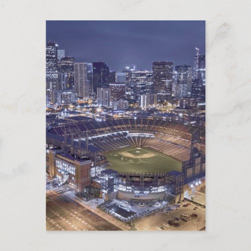 Denver City Skyline and Coors Field at Night Postcard